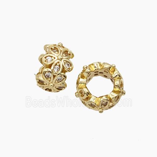 Copper Flower Beads Pave Zirconia Gold Plated