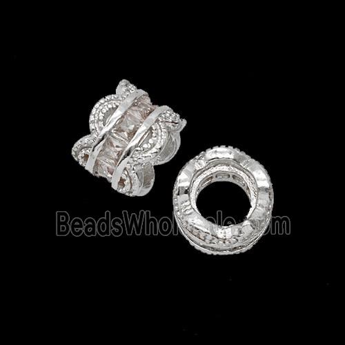 Copper Tube Beads Pave Zirconia Shiny Silver