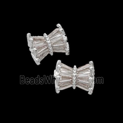 Copper Tube Beads Pave Zirconia Shiny Silver