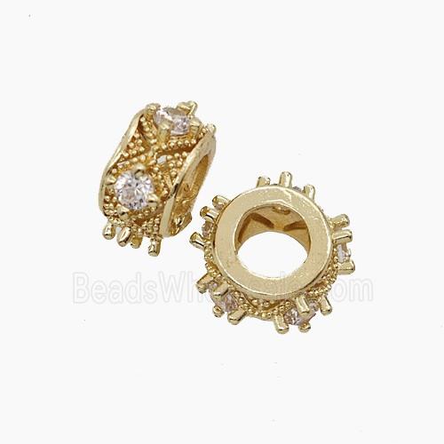 Copper Rondelle Beads Pave Zirconia Gold Plated