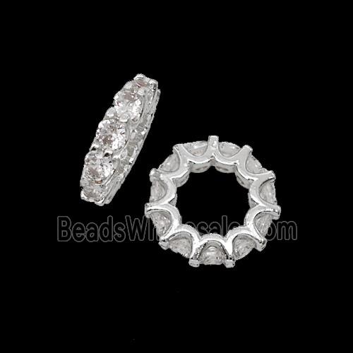 Copper Circle Beads Pave Zirconia Shiny Silver