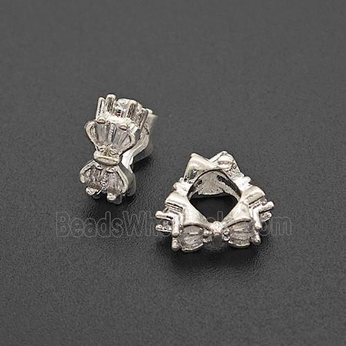 Copper Butterfly Beads Pave Zirconia Large Hole Shiny Silver