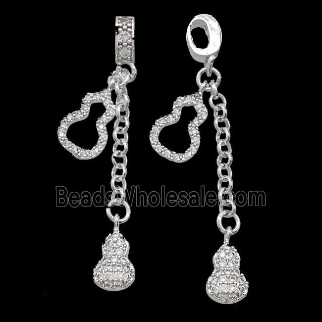 Copper Gourd Pendant Pave Zirconia Shiny Silver