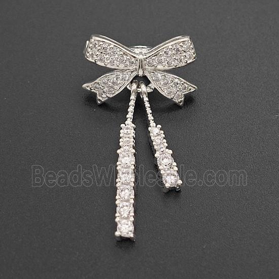 Copper Bowknot Pendant Pave Zirconia Shiny Silver