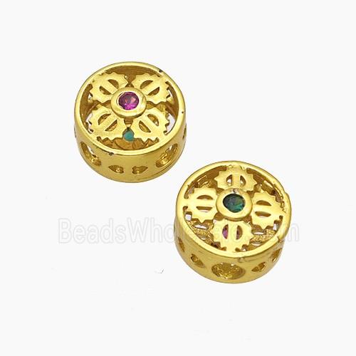 Copper Button Beads Pave Zirconia Gold Plated