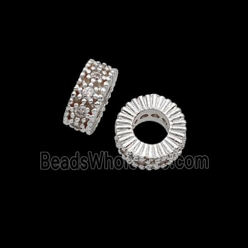 Copper Heishi Beads Pave Zirconia Large Hole Shiny Silver