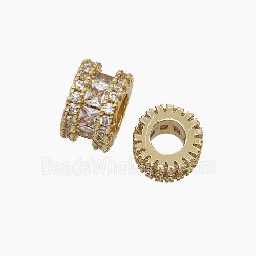 Copper Tube Beads Pave Zirconia Large Hole Gold Plated