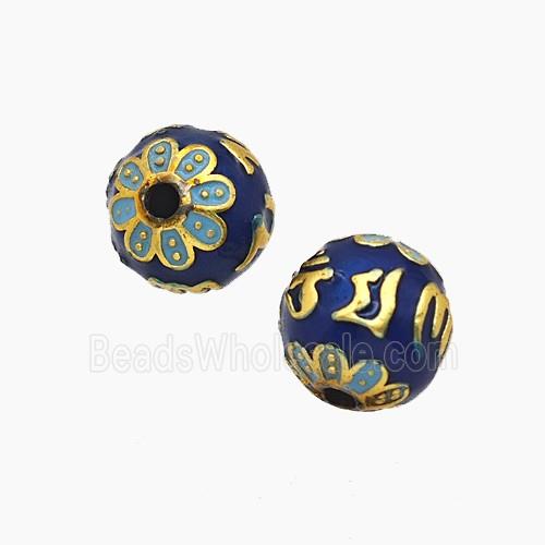 Copper Lotus Beads Blue Enamel Round Gold Plated