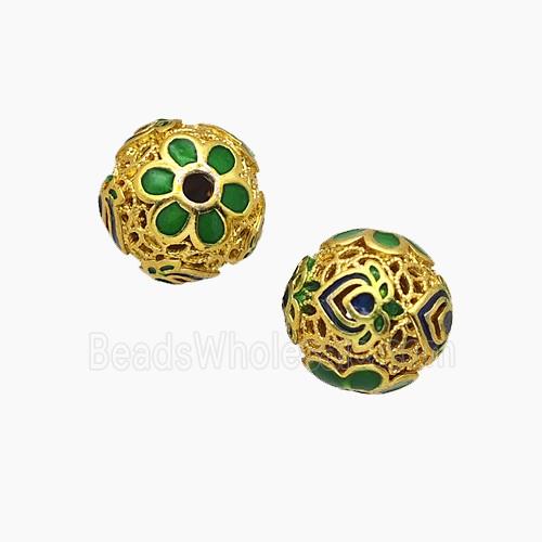 Copper Bead Pave Zircon, Gold Plated