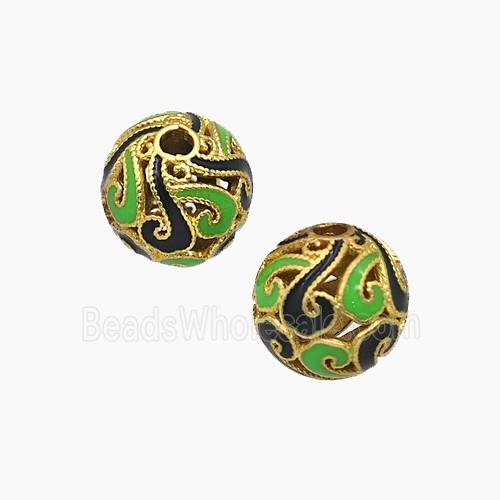 Copper Round Beads Enamel Hollow Gold Plated