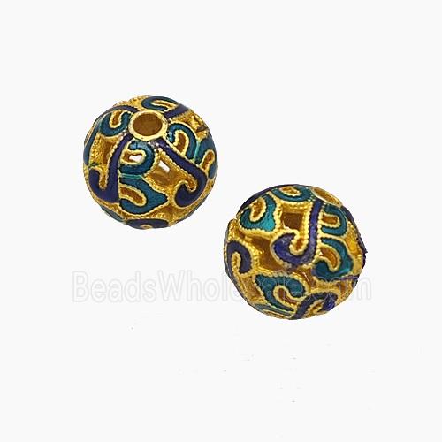 Copper Round Beads Enamel Hollow Gold Plated