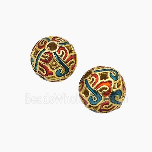 Copper Round Beads Enamel Hollow Gold Plated