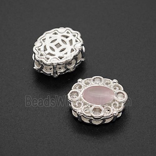 Copper Oval Beads Pave Catseye Shiny Silver