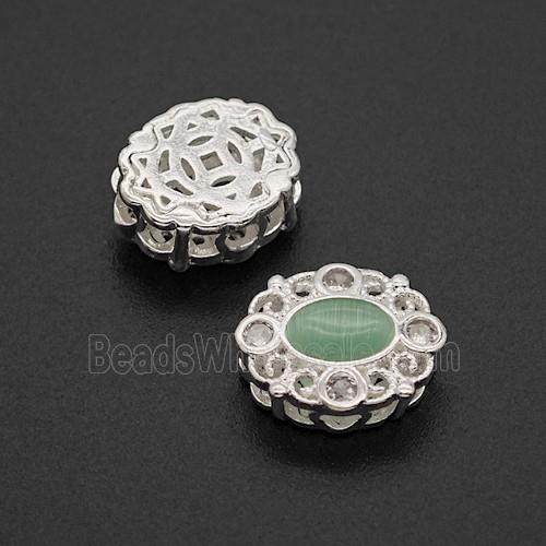 Copper Oval Beads Pave Catseye Shiny Silver