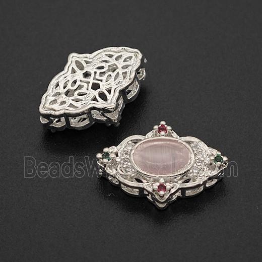 Copper Oval Beads Pave Catseye Shiny Silver