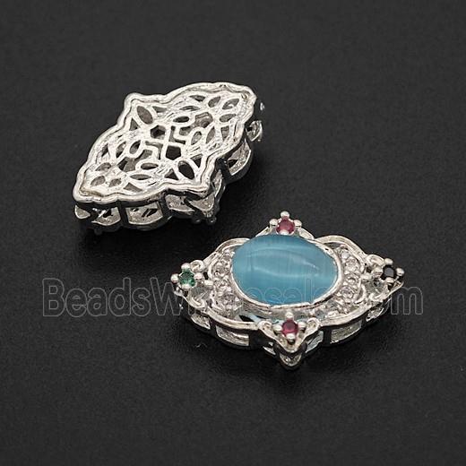 Copper Oval Beads Pave Catseye Shiny Silver