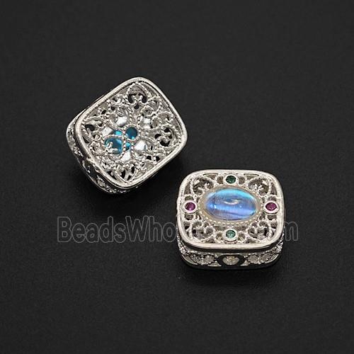 Copper Rectangle Beads Pave Resin Shiny Silver