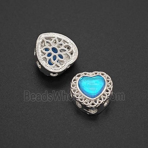 Copper Heart Beads Pave Resin Shiny Silver