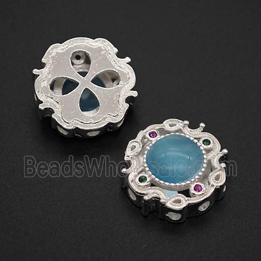 Copper Buttton Beads Pave Catseye Shiny Silver