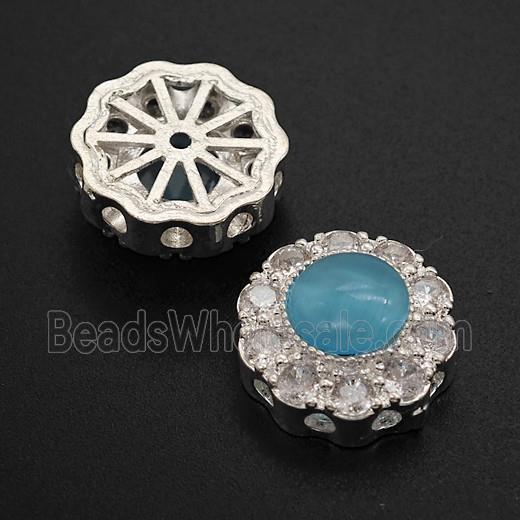 Copper Buttton Beads Pave Catseye Shiny Silver