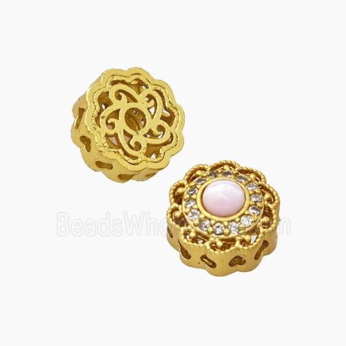 Copper Button Beads Pave Resin Gold Plated