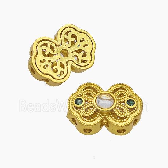 Copper Bowknot Beads Pave Resin Gold Plated