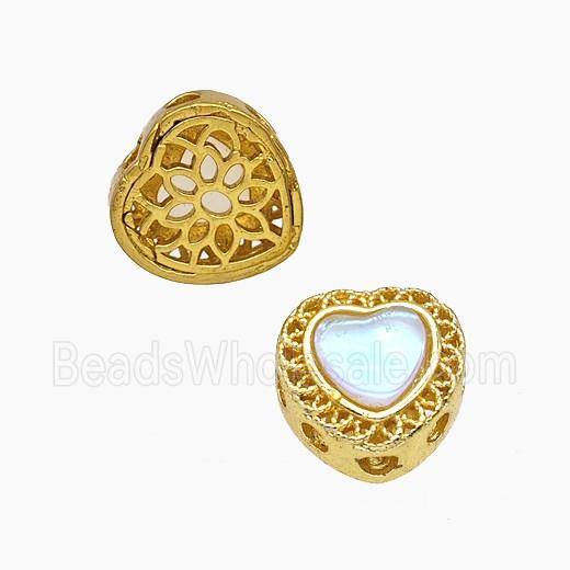 Copper Heart Beads Pave Resin Gold Plated