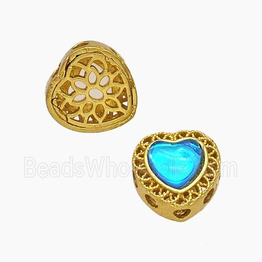 Copper Heart Beads Pave Resin Gold Plated
