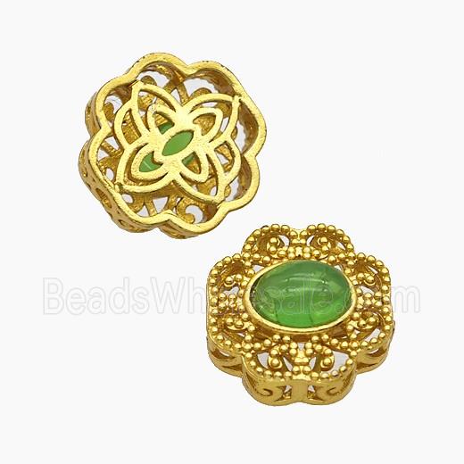 Copper Flower Beads Pave Catseye Gold Plated