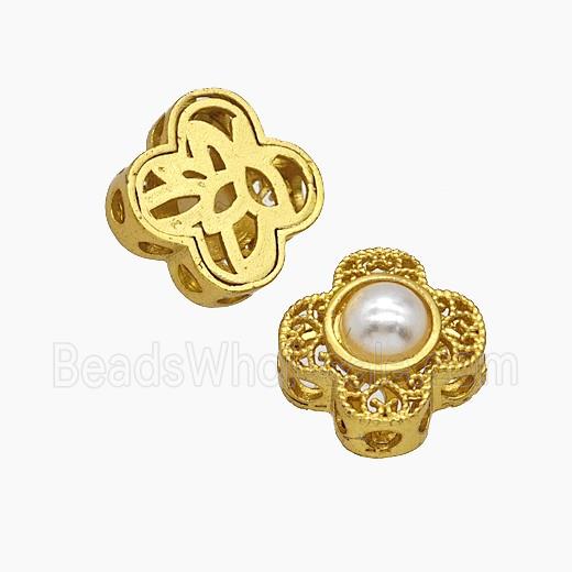 Copper Cross Beads Pave Resin Gold Plated