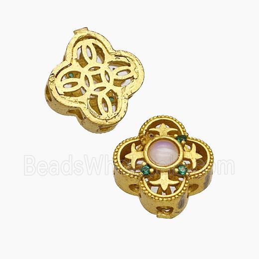 Copper Clover Beads Pave Catseye Gold Plated