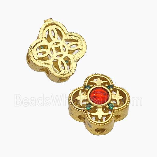 Copper Clover Beads Pave Catseye Gold Plated