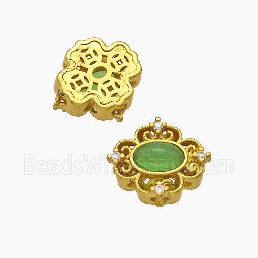 Copper Flower Beads Pave Catseye Gold Plated