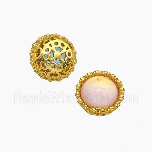 Copper Button Beads Pave Resin Gold Plated
