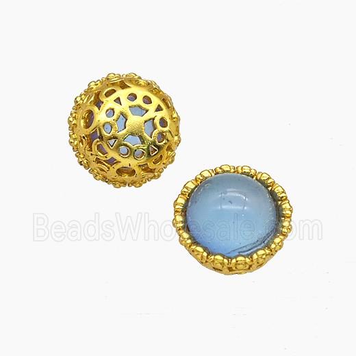 Copper Button Beads Pave Catseye Gold Plated