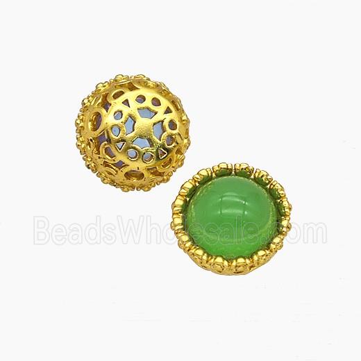Copper Button Beads Pave Catseye Gold Plated