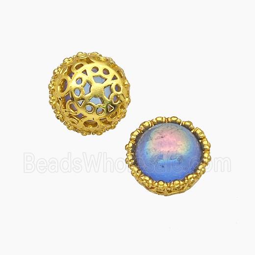 Copper Button Beads Pave Catseye Gold Plated