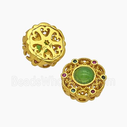 Copper Button Beads Pave Catseye Gold Plated