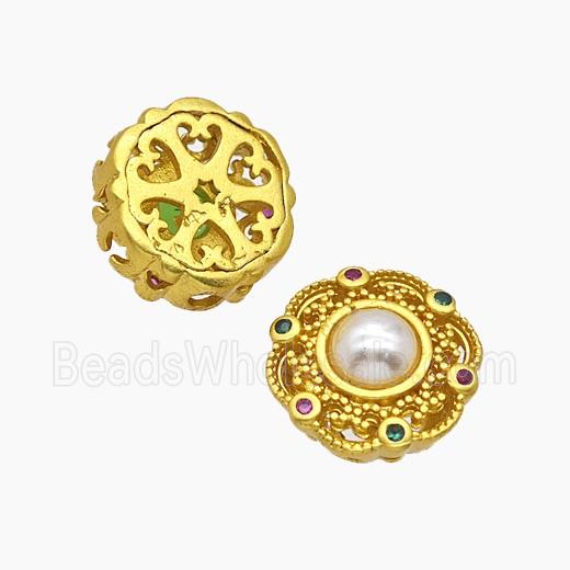 Copper Button Beads Pave Resin Gold Plated