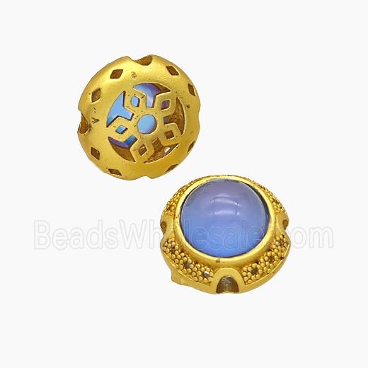 Copper Button Beads Pave Catseye Gold Plated