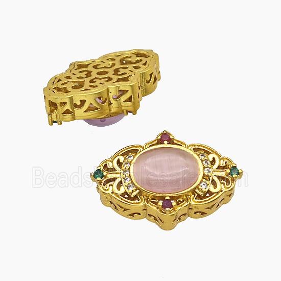 Copper Oval Beads Pave Catseye Gold Plated