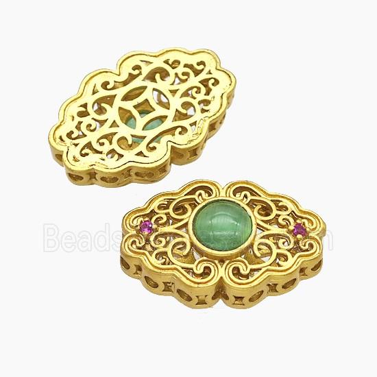 Copper Oval Beads Pave Catseye Gold Plated