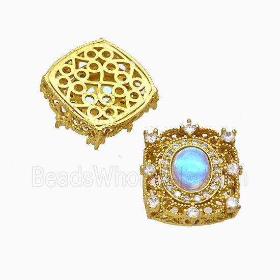 Copper Square Beads Pave Catseye Gold Plated