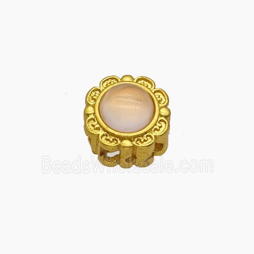 Copper Button Beads Pave Catseye Gold Plated