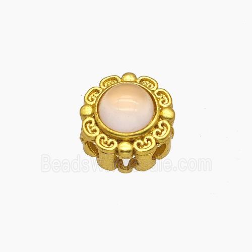 Copper Button Beads Pave Catseye Gold Plated
