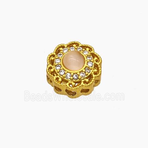 Copper Button Beads Pave Catseye Gold Plated