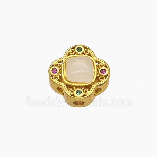 Copper Clover Beads Pave Catseye Gold Plated
