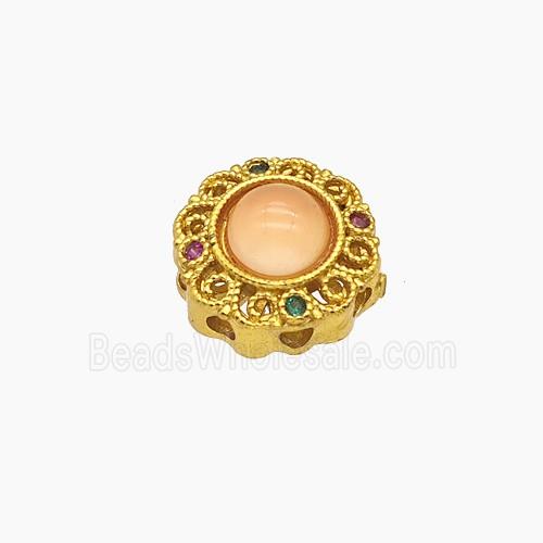 Copper Button Beads Pave Catseye Gold Plated