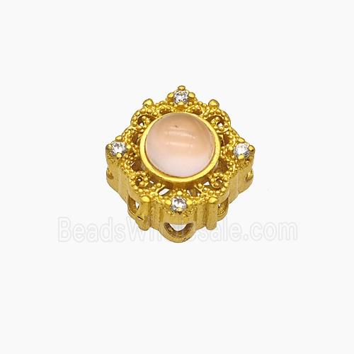 Copper Square Beads Pave Catseye Gold Plated