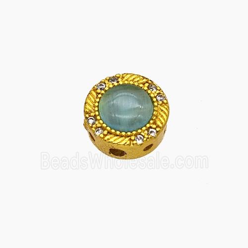 Copper Button Beads Pave Catseye Gold Plated